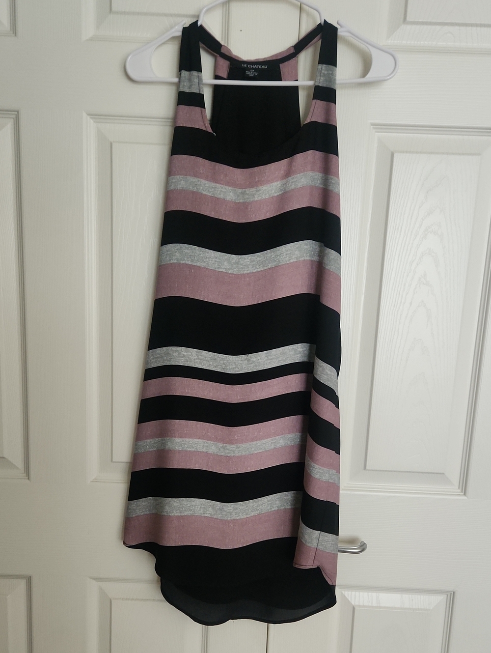 le chateau Black, Pink & Silver Striped High-Low Skirt
